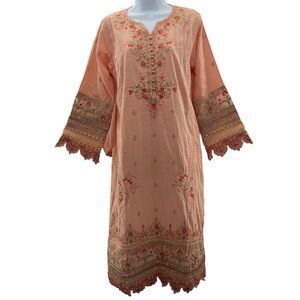 Bin Saeed‎ Lawn Size M Cotton Embroidered Dress Pakistani Salwar Kameez Peach